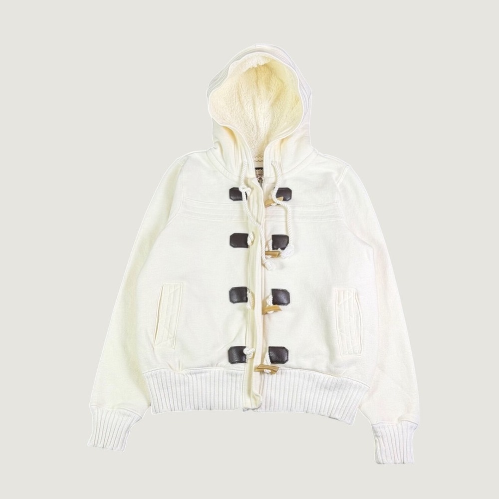 Old Navy Womens Cream Toggle Duffle Hoodie Sweatshirt Faux Fur Lined Small